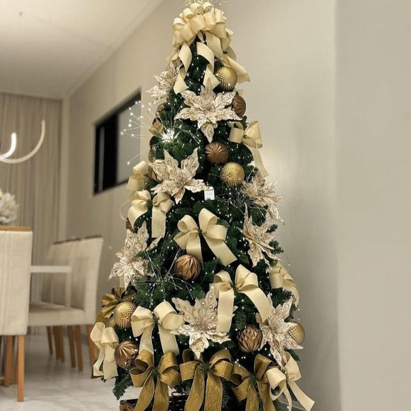 Árvore de Natal Com Decorações Douradas Inclusas - 1,90m